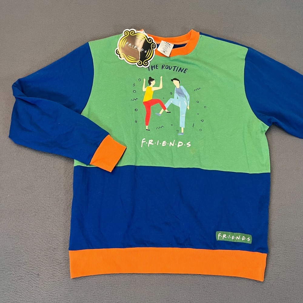 FRIENDS Sweatshirt The Routine Monica Ross Unisex Medium NWT Colorblock Graphic‎